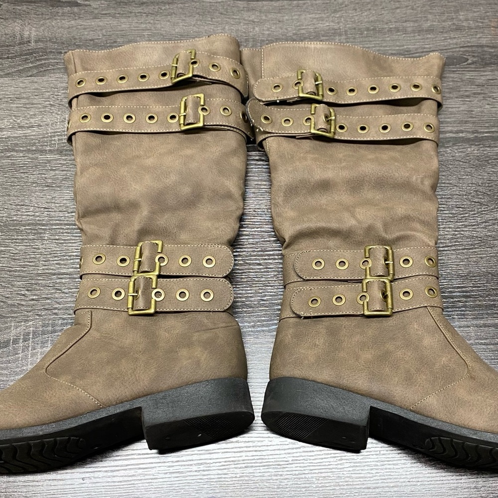 Weeboo Brown Buckle-Accent Cool Boot Women's Boots Knee High - Size 11